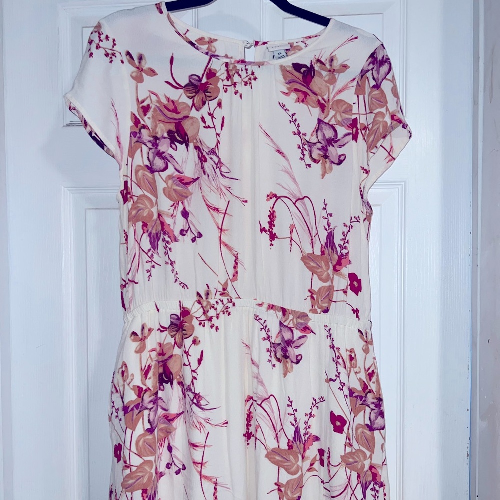 White Floral Midi Dress - Magenta & Coral Flowers (XL)